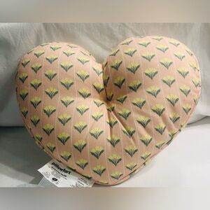 Heart pillow double side decorated flowers pink beige.15inX12in